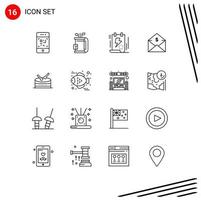 Pictogram Set of 16 Simple Outlines of money mail stick dollar bolt Editable Vector Design Elements