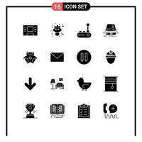 Solid Glyph Pack of 16 Universal Symbols of science education joy stick drive gaming Editable Vector Design Elements