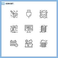 Modern Set of 9 Outlines and symbols such as code placeholder call pin location Editable Vector Design Elements