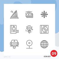 Group of 9 Modern Outlines Set for education book cash target dart Editable Vector Design Elements