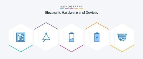 dispositivos 25 paquete de iconos azules que incluye electricidad. cargando batería. cargar. bajo vector