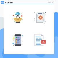 Group of 4 Flat Icons Signs and Symbols for antenna clipboard analysis failure list Editable Vector Design Elements