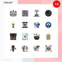 grupo de 16 líneas llenas de color plano, signos y símbolos para la antena de copa de premio, espacio deportivo, elementos de diseño de vectores creativos editables