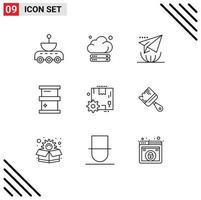 Universal Icon Symbols Group of 9 Modern Outlines of box chemistry technology biology send Editable Vector Design Elements