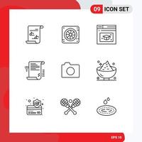 Pictogram Set of 9 Simple Outlines of image online web page wifi document Editable Vector Design Elements