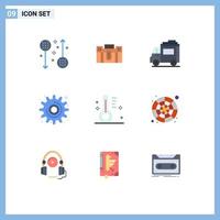 User Interface Pack of 9 Basic Flat Colors of gear transport holding people bus Editable Vector Design Elements