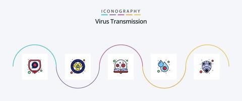 la línea de transmisión de virus llenó el paquete de iconos planos 5 que incluye gas. fiebre. educación. dengue. sangre vector