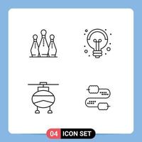 4 Universal Line Signs Symbols of bowling helicopter pins science transportation Editable Vector Design Elements