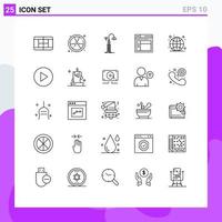 Line Pack of 25 Universal Symbols of globe website street web internet Editable Vector Design Elements