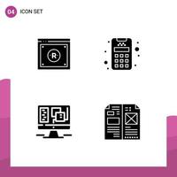 4 Universal Solid Glyphs Set for Web and Mobile Applications business design law credit web Editable Vector Design Elements