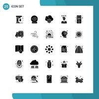 Modern Set of 25 Solid Glyphs Pictograph of video camera control path growth Editable Vector Design Elements