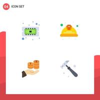 4 Thematic Vector Flat Icons and Editable Symbols of chip savings hardware labor coin Editable Vector Design Elements