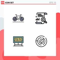 4 User Interface Filledline Flat Color Pack of modern Signs and Symbols of bicycle board sport file score Editable Vector Design Elements