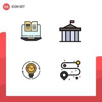 Modern Set of 4 Filledline Flat Colors Pictograph of laptop bulb hardware columns generation Editable Vector Design Elements