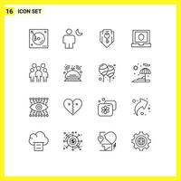 16 iconos creativos, signos y símbolos modernos de seguridad grupal, noche, seguridad portátil, elementos de diseño vectorial editables vector
