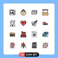 16 Thematic Vector Flat Color Filled Lines and Editable Symbols of ball activities business close salon board Editable Creative Vector Design Elements