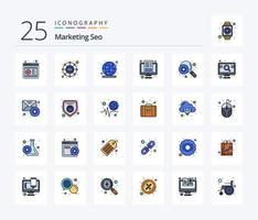 marketing seo paquete de iconos rellenos de 25 líneas que incluye búsqueda. motor. global. pantalla. Blog vector