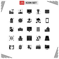 Group of 25 Modern Solid Glyphs Set for cupcake baking reward pc device Editable Vector Design Elements