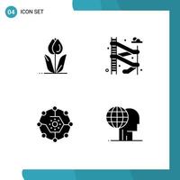 Group of 4 Solid Glyphs Signs and Symbols for flora computing share nature water network Editable Vector Design Elements