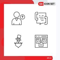 Mobile Interface Line Set of 4 Pictograms of avatar hipster call help santa clause Editable Vector Design Elements