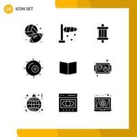 9 Thematic Vector Solid Glyphs and Editable Symbols of layout book car open microscope Editable Vector Design Elements