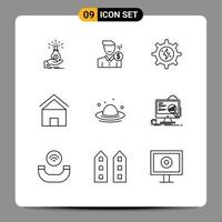 Universal Icon Symbols Group of 9 Modern Outlines of solar gear cost user payment Editable Vector Design Elements