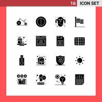 Mobile Interface Solid Glyph Set of 16 Pictograms of page tea scary green usa Editable Vector Design Elements