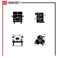 Set of 4 Vector Solid Glyphs on Grid for transport desk vehicle policy workplace Editable Vector Design Elements