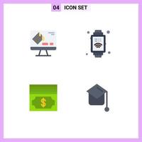Group of 4 Modern Flat Icons Set for color money screen internet of things graduation Editable Vector Design Elements