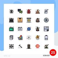 Mobile Interface Filled line Flat Color Set of 25 Pictograms of decree road control buoy attention Editable Vector Design Elements