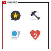 4 Thematic Vector Flat Icons and Editable Symbols of bubble passport multimedia hammer ear Editable Vector Design Elements