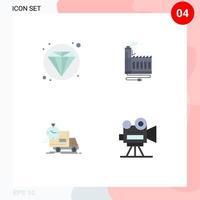 Mobile Interface Flat Icon Set of 4 Pictograms of seo time consumption factory transport Editable Vector Design Elements