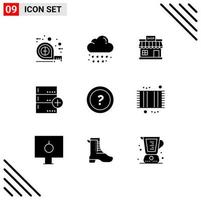 Pack of 9 Modern Solid Glyphs Signs and Symbols for Web Print Media such as database base shop backup market Editable Vector Design Elements