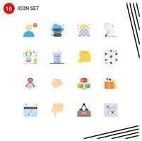 Group of 16 Flat Colors Signs and Symbols for bag find eco file analysis Editable Pack of Creative Vector Design Elements