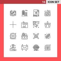 Universal Icon Symbols Group of 16 Modern Outlines of add dslr file discount camera Editable Vector Design Elements