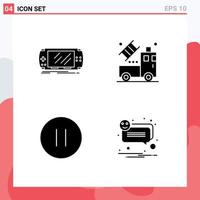 Universal Icon Symbols Group of 4 Modern Solid Glyphs of console control gaming truck pause Editable Vector Design Elements