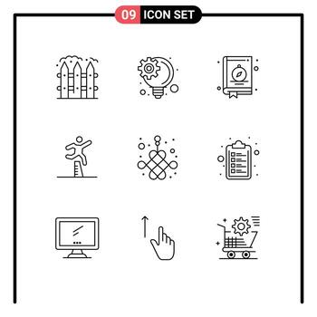 Group of 9 Modern Outlines Set for knot steeplechase book running jumping Editable Vector Design Elements