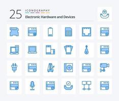 paquete de iconos de 25 dispositivos de color azul que incluye ethernet. tarjeta SIM. electricidad. sim móvil vector