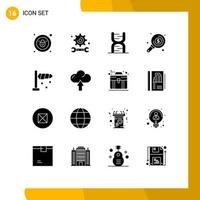 Mobile Interface Solid Glyph Set of 16 Pictograms of direction investment chain search find Editable Vector Design Elements