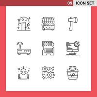 User Interface Pack of 9 Basic Outlines of card signal ax tool wifi construction Editable Vector Design Elements