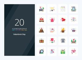 20 Valentines Day Flat Color icon for presentation vector