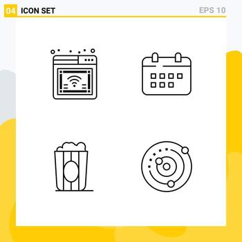 Mobile Interface Line Set of 4 Pictograms of internet cinema wifi time movie Editable Vector Design Elements