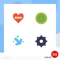 4 iconos planos universales signos símbolos de flecha rota corazón comida derecha elementos de diseño vectorial editables vector