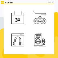 conjunto de 4 paquetes comerciales de colores planos de línea de relleno para calendario contáctenos controlador joystick en línea elementos de diseño vectorial editables vector