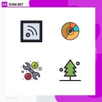 Modern Set of 4 Filledline Flat Colors Pictograph of feed statistics pie diagram tool Editable Vector Design Elements