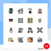 Modern Set of 16 Flat Color Filled Lines and symbols such as tool level connection service support Editable Creative Vector Design Elements