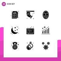 9 Creative Icons Modern Signs and Symbols of media stars spotlight space moon Editable Vector Design Elements