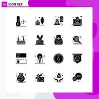 Modern Set of 16 Solid Glyphs Pictograph of modem gruadation feminism video degree Editable Vector Design Elements