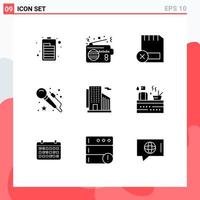 Group of 9 Modern Solid Glyphs Set for office art card mic removed Editable Vector Design Elements