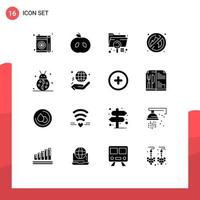 Pack of 16 creative Solid Glyphs of bug autumn data place fire Editable Vector Design Elements